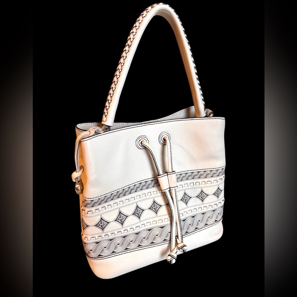Brighton Ferrara Livia Lorenza Vallera  Bucket Handbag Crossbody White MSRP $430